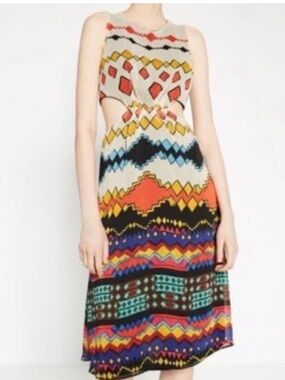 Zara Multicolor Geometric Cutout Midi Dress